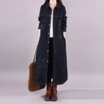 Kevads&uuml;gisene lahtine &uuml;herealine teksamantel naiste vintage soliidne pika teksaga tuulejope XL must