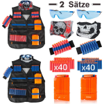2 komplekti Kids taktikaline vest, lahinguvesti komplekt Nerf Guns N-Strike Elite jaoks koos 2 randmepaelaga, 2 klambriga ajakirja, 2 kaitseprillid, 2 pealuumaski, 80 noolt 55.8*45cm