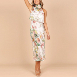 Vintage elegantne mustriga satiin naiste kleit suvemantlid Varrukateta lilleline seksikas kleit Naine Line Night Party Peokleidid 25768 S orion i v&auml;rv