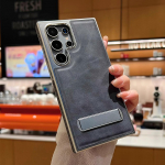 Luksuslik plaaditud nahast hoidikuga telefoni&uuml;mbris Samsung Galaxy S24 S23 S22 Ultra Plus jaoks, n&auml;htamatu metallist tugijalg, p&otilde;rutuskindel k&otilde;va kate smsung s23 sinine