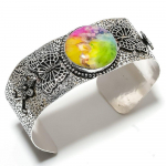 Rainbow Solar Quartz Gemstone 925 Sterling Silver Cuff Bangle Adjustable j2n87