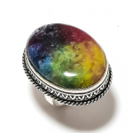 Vikerkaarev&auml;rviline P&auml;ikesekristall Gemstone 925 Sterling H&otilde;be Ehted S&otilde;rmuse suurus 8 K3E67
