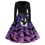 Naiste mood V-kaelusega vabaaja &otilde;hukesed Halloweeni tr&uuml;kitud pikkade varrukatega kleidid M oranž