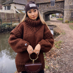 S&uuml;gistalvine vintage avara pikkade varrukatega &uuml;laosa &uuml;hev&auml;rviline pullover trikotaaž, kraega kampsun M pruun