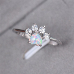 Loom Karu Kass Koer K&auml;pp Vikerkaar Sinine Tule Opaal S&otilde;rmused Naistele 925 Sterling H&otilde;bedaga T&auml;idisega Tsirkoonist S&uuml;dame k&uuml;&uuml;nistega &Otilde;huke Abielus&otilde;rmus 6