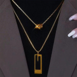 Kahekihiline kampsunikett s&uuml;gistalvine pikk kaelakee naistele Moodsad kvaliteetsed titaanterasest pleekivad aksessuaarid kuld