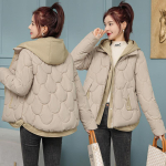 Naiste vabaaja kapuutsiga tuulekindlad paksust puuvillast polsterdatud soojad mantlid Korea talve elegantsed jope parkad XXL beige