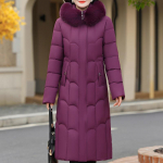 Suures suuruses XL-6XL Keskealine naine pikk mantel Talvine &uuml;ler&otilde;ivad Kapuutsiga Elegantne Lahtine Paks Soe Naiste Jakid Talveparkad 4XL lilla