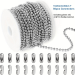 1000cm/393-tolline terasest kuulkett helmed koeram&auml;rgi kett helmestega metallist t&otilde;mblukk v&auml;ike kuulhelmeskett 50 tk pistik 33 jalga 3,0 mm ) 1000cm/394in +50pcs Connectors