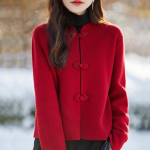 Naiste ka&scaron;miirkardigan Qinghe ka&scaron;miir 50% vill 50% siid Naiste s&uuml;gistalvine ka&scaron;miirkardigan pehme ja soe M punane