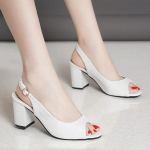 2024. aasta suvekingad Naistele avatud ninaga naiste ehtsast nahast k&otilde;rge kontsaga sandaalid vabaaja platvormiga sandaalid naiste sandaalid naiste kingad 35 valge