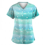 Naiste moodsad V-kaelusega l&uuml;hikeste varrukatega t&ouml;&ouml;r&otilde;ivad, taskutega, tr&uuml;kitud topid L must