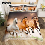 Jooksev Hobune 3D Voodipesukomplekt, King Queen Double Full Twin &Uuml;hekohaline Suurus Hobune Tekikott EU single(135x200cm)