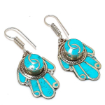 Natural Tibetan Turquoise Gemstone Handmade Jewelry Earring 2.05 s0k50