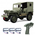 Kaugjuhtimispuldiga auto, 2,4 GHz 4WD maastikus&otilde;iduk koos tulede l&otilde;uendikaanega, 1:10 K&otilde;ik 3 Battery armee roheline v&auml;rv