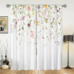 Roosa lilleline lilleline leht t&uuml;druk, 2 tk laste aknakardinad laste magamistoale elutoa vannitoa k&ouml;&ouml;gi uks kodukaunistus W50 X H130(CM)X2&Grommet Top white