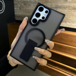 Kokkupandav statiiviga magnetiline juhtmevaba laadimis&uuml;mbris Samsung S23 S24 S25 Ultra Plus matt pooll&auml;bipaistev l&ouml;&ouml;gikindel kaitseraud Samsung S25 Ultra