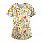 Suures suuruses tr&uuml;kitud Scrub t&ouml;&ouml;vormi topid naiste V-kaelusega l&uuml;hikeste varrukatega l&otilde;busatele T-s&auml;rkidele Taskutega t&ouml;&ouml;riiete T-s&auml;rk M