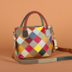 Mitmev&auml;rviline ruuduline crossbody kott naistele juhuslik kontrastsus ehtne nahk vabaaja &uuml;he &otilde;la kott gray