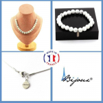 Pierres et Min&eacute;raux. Parure Bracelet Collier 20 perles Howlite 8 mm. Chaine en acier Taille personnalisable.