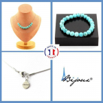Pierres et Min&eacute;raux. Parure bijoux Bracelet Collier 10 Perles Howlite Turquoise 8 mm. Taille personnalisable.