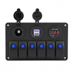 12V 24V 6-kohaline Auto Paat LED-l&uuml;lituspaneel Kahekordne USB-voltmeeter Sigaretis&uuml;&uuml;taja Sinine