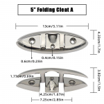 4,5/5/6/8 tolline paadi kokkupandav klambriga mereriistvara 316 roostevabast terasest peegliga poleeritud &uuml;lesp&ouml;&ouml;ratavad sildumispaadi klambrid 5 inch Cleat A