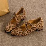 Naiste seemisnahast Mary Jane kingad Keskmise kontsaga Madalad Elegantsed kingad Naine 2024 Trend Uued kingad Ballettitantsukingad S&uuml;gis Mujer Zapatos 39 leopard