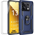 Coque pour Xiaomi Redmi Note 13 5G (pas pour 4G) avec 2 Verres Tremp&eacute;s, Coque Rigide avec Support - Bleu Marine