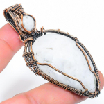 Rainbow Moonstone Handmade Copper Wire Wrap Jewelry Pendant 2.88 g2s77