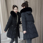 Talvine puuvillane mantel Naiste mantel keskmises stiilis &otilde;huke kapuutsiga puuvillase polsterdatud mantel Moodne pitsiline paks soe park XS