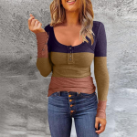 Naiste v&auml;rviplokiga gradient T-s&auml;rk Naiste &uuml;mara kaelusega pullover n&ouml;&ouml;pidega pikkade varrukatega moekas slim fit top S