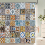 Boheemlaslikus stiilis du&scaron;ikardinad Mandala Boho lillede ja taimede tr&uuml;kiga Vannitoa kardinad Veekindel pol&uuml;ester Vannikardin W180xH200cm