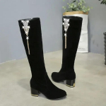 Mood Naiste Rhinestone Pikk Saapad Lukuga Paksud K&otilde;rged Kontsad Tuttidega S&uuml;gis Talv Soojad Saapad P&otilde;lvini Saapad Botas Botas De Mujer2024 35