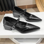 Moodsad keskmise kontsaga naiste terava ninaga kingad 2025 Uus S&uuml;gis Madalad paksude kontsadega kingad Moodsad pandlaga pumbad Elegantne peokleit Chaussures Femme 35 must