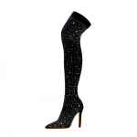 Mood Naiste Uued Kevad- ja S&uuml;gis Hooaja Terava Ninaga Rhinestone K&otilde;rge Kontsaga, Suur Suurus &Uuml;le P&otilde;lve K&otilde;rge S&auml;&auml;rega Saapad, Elastsed Saapad 43 must