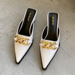 Suvine Luksus Naiste Mustad K&otilde;rge Kontsaga Sussid Kinnise Ninaga Klotskontsaga Mules Disaineri Slip-On Loafers Slides Peokingad 6