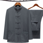 Suured meeste Kung Fu &uuml;likond tikandiga Tang &uuml;likond kevad s&uuml;gis 2 tk s&auml;rk ja p&uuml;ksid Hiina traditsioonilised Tai Chi riided 3XL 4XL 5XL 4XL helehall v&auml;rv