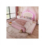 Voodi - MUVOE - 140 x 200 cm - Roosa - 2 sahtlit - Reguleeritav LED roosa