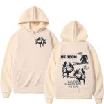 R&auml;ppar Mf Doom Madvilain Doomsday Metallist Mask N&auml;o Graafika Kirjadega Tr&uuml;kitud Graafilised Hupparid Harajuku Kapuutsiga Pullover Spordir&otilde;ivad XL white