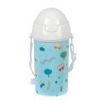 Bouteille &agrave; ouverture automatique - safta - 500 ml - Paille int&eacute;gr&eacute;e - Sans BPA - Bandouli&egrave;re - Bleu - Compact