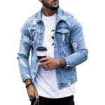 Kevad S&uuml;gis Denim Jakk &Uuml;hev&auml;rviline Augud Pikk Varrukas Ebaregulaarne Pesu Jeans Mantel