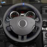 For Renault Clio 3 RS 2005 2006 2007 2008 2009 2010 2011 2012 2013 Car Steering Wheel Cover Trim Black Leather with blue strip