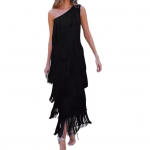 Naiste &otilde;htukleit, kihiline narmastega tutti, &uuml;he &otilde;laga varrukateta &uuml;hev&auml;rviline as&uuml;mmeetriline pahkluu pikkusega kokteilipeokleit balli tantsumaksikleit XL must