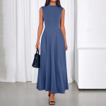 Naiste V&auml;rviline Varrukateta Kitsa L&otilde;ikega Moodne Pikk Kleit S sinine