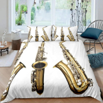 Saksofoniga tekikate komplekt P&ouml;&ouml;rlevate noodim&auml;rkidega voodipesu komplekt Muusikainstrument Retro Dž&auml;ssmuusika Teema &Uuml;heinimese tekikate lastele 135x200cm 2pcs