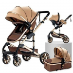 BAZARLAND30 Poussette 3 en 1 B&eacute;b&eacute; Combin&eacute;e Si&egrave;ge-Auto Nacelle R&eacute;versible R&eacute;glable Haute Qualit&eacute; Roues increvables Canne khaki pruun