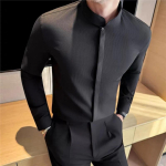 Meeste Valge Mandariini kraega Tekstuuriga S&auml;rk Slim Fit Vabaaja &Auml;ri Tippkvaliteediga Vabaaja Topid XXXL must
