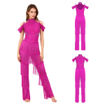 Naiste ladina-samba tantsukombinesoonid S-XXL: Rhinestone'idega Astmeline Tutt halter Kaelapaelaga &Otilde;lalt Paljastav Seljast Avatud &Uuml;hes t&uuml;kis Kombinesoon Rumba Ballitantsu Peole M pink