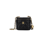 Chaneli 24k v&auml;ike kuldne pall teemantmustriga ketiga peegliga lambanahast karpkott meigikott &otilde;lakott ristiketi kott v&auml;ike suurus naistele must Box(Basic Set+Box) must